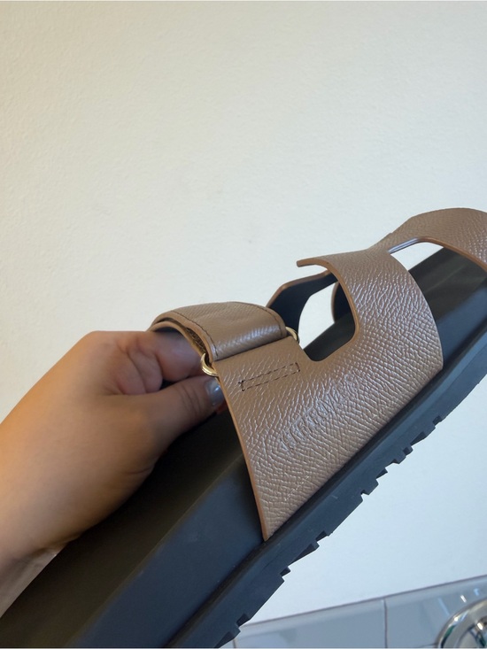 H Black Footbed Brown H-Strap Slide Sandals